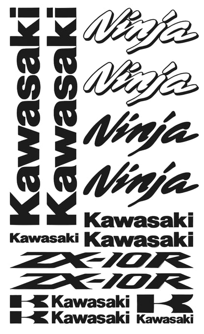 Kawasaki Ninja ZX-10R decals on a gray background
