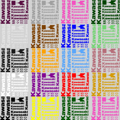 Colorful Kawasaki logo pattern on a gray background