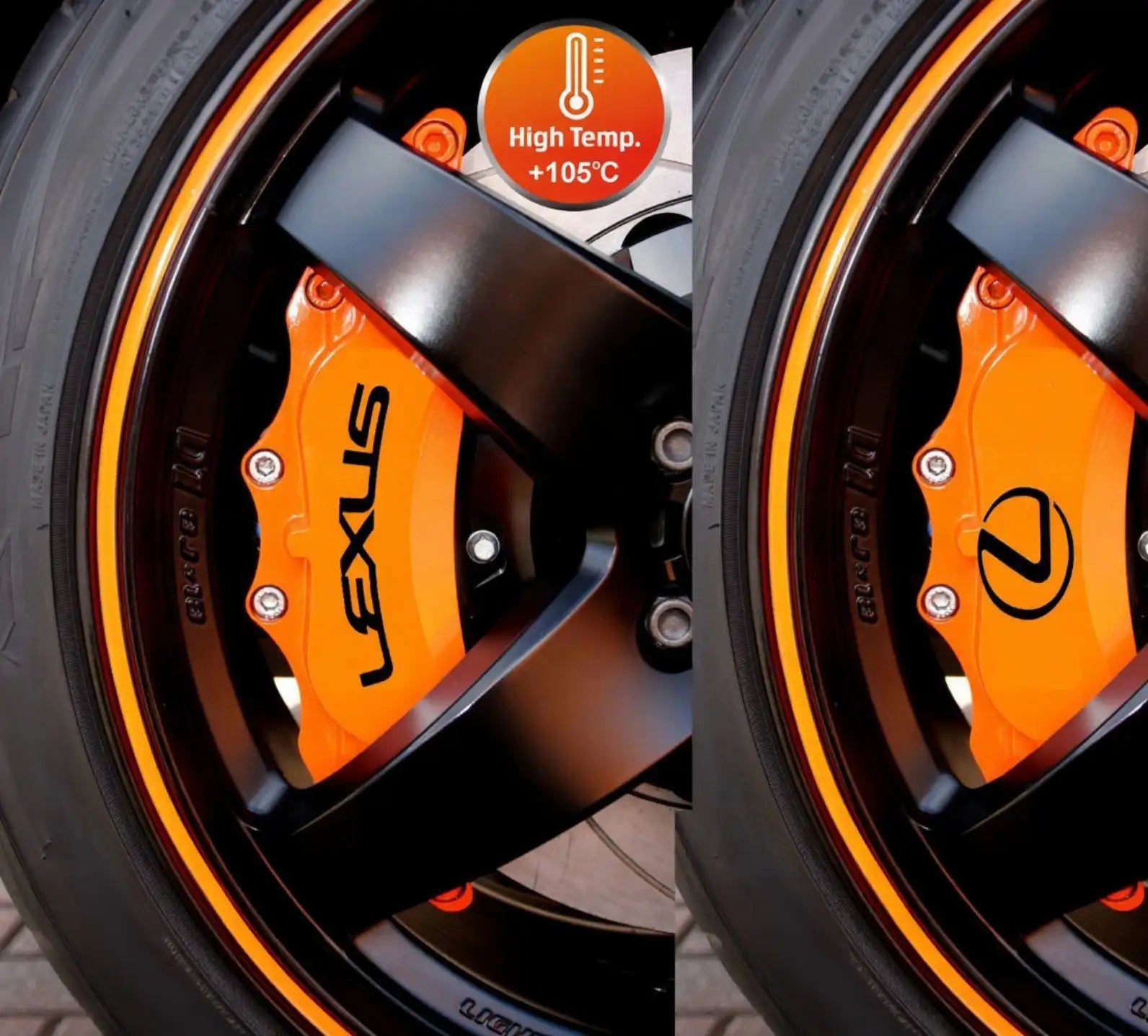 Lexus brake caliper stickers, red, 6 pcs., attached to calipers