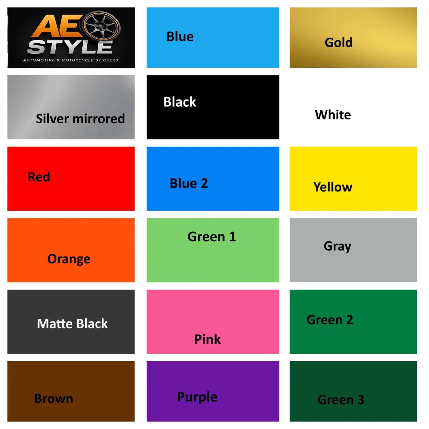 Color swatches with various colors and 'AE Style' branding at the top.