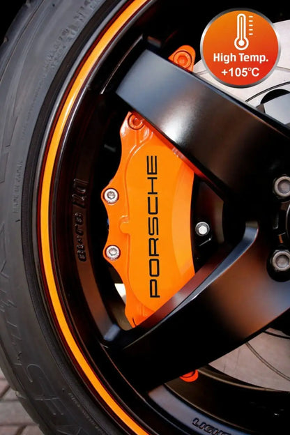 Porsche logo brake caliper stickers, red, 6 pcs., attached to calipers