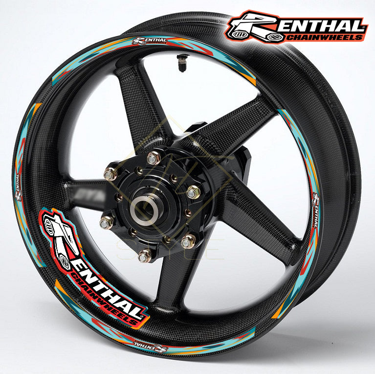 RENTHAL Universal wheel decal kit – 20 stickers for 2 wheels, 10mm thick, glossy finish, mirrored graphics, fits Yamaha and Kawasaki