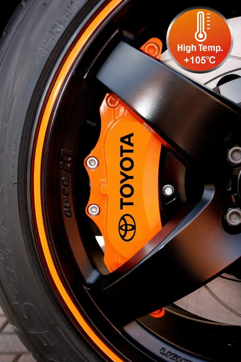 Toyota brake caliper stickers, red, 6 pcs., attached to the calipers