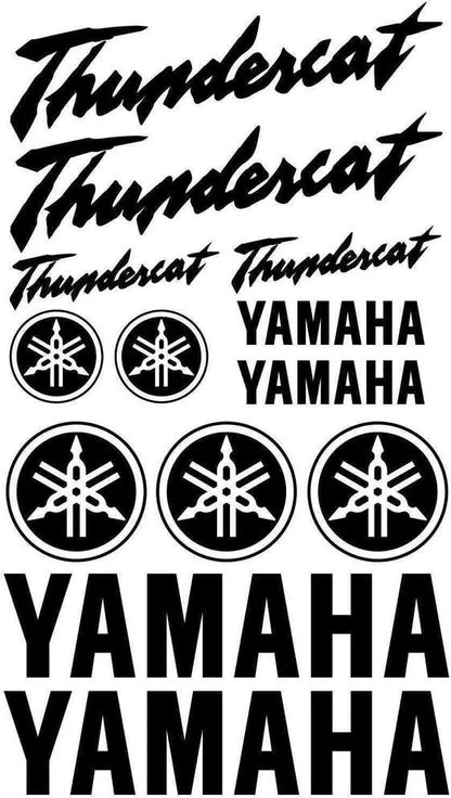 Set of 'Thundercat' and 'Yamaha' logos and text on a black background