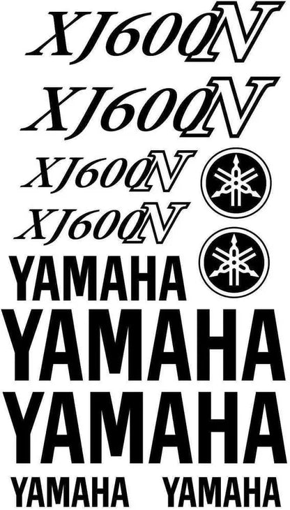 Yamaha XJ600N decals with brand logos on a white background