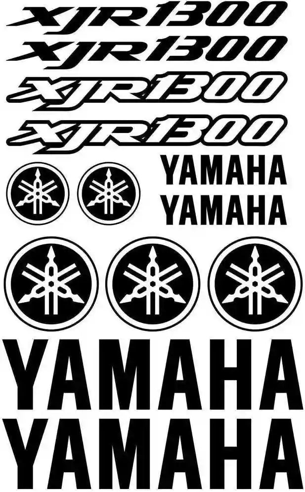 Yamaha XJR1300 decals and logos on a black background