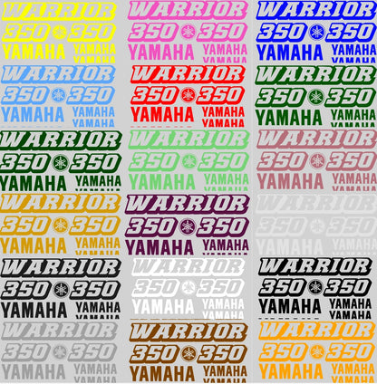 Repetitive pattern of 'Warrior 350 Yamaha' text in various colors on a white background