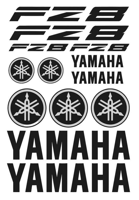 Yamaha FZ8 decals on a gray background