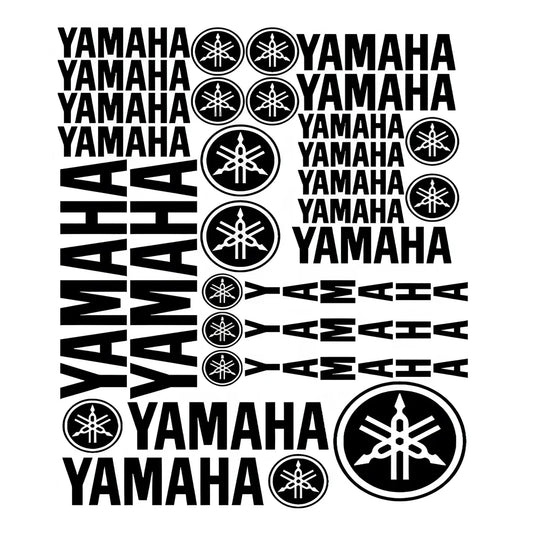 Collection of Yamaha logos and text on a white background