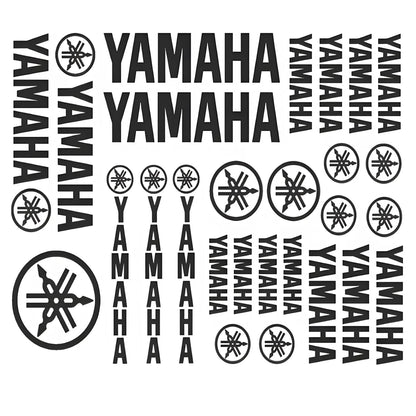 Repetitive display of Yamaha logos and text on a white background