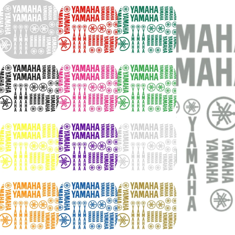 Colorful Yamaha logo and text pattern on a white background