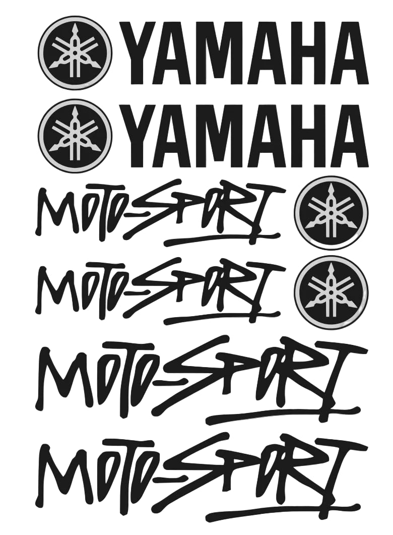 Yamaha Moto-Sport logos and text on a gray background