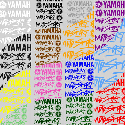 Pattern of Yamaha logos in various colors on a gray background