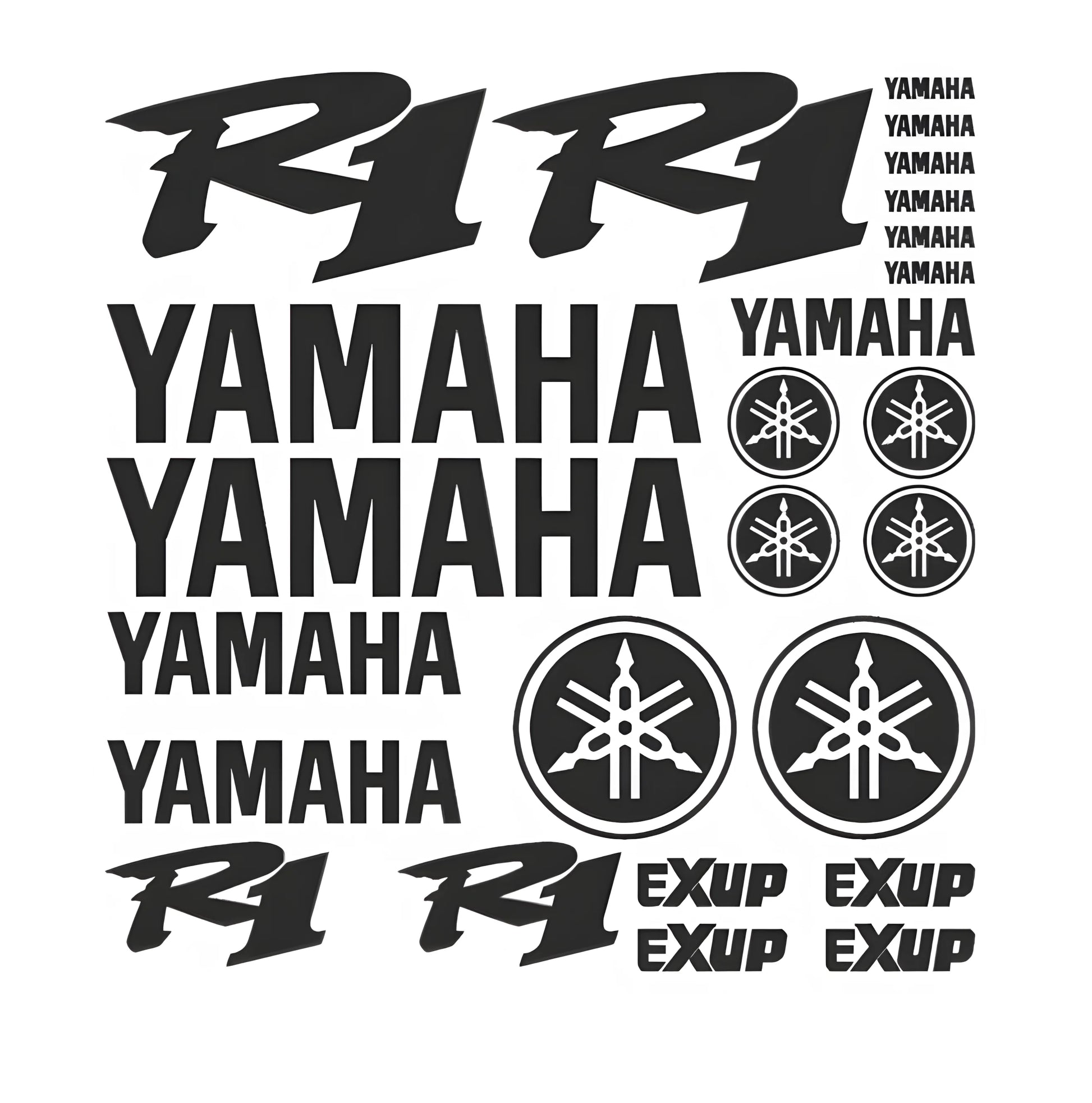 Yamaha R1 decals and logos on a white background