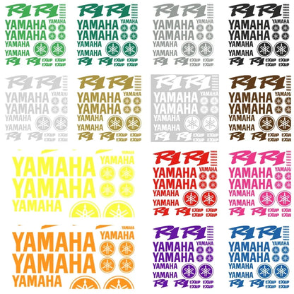Repetition of Yamaha logos in various colors on a white background