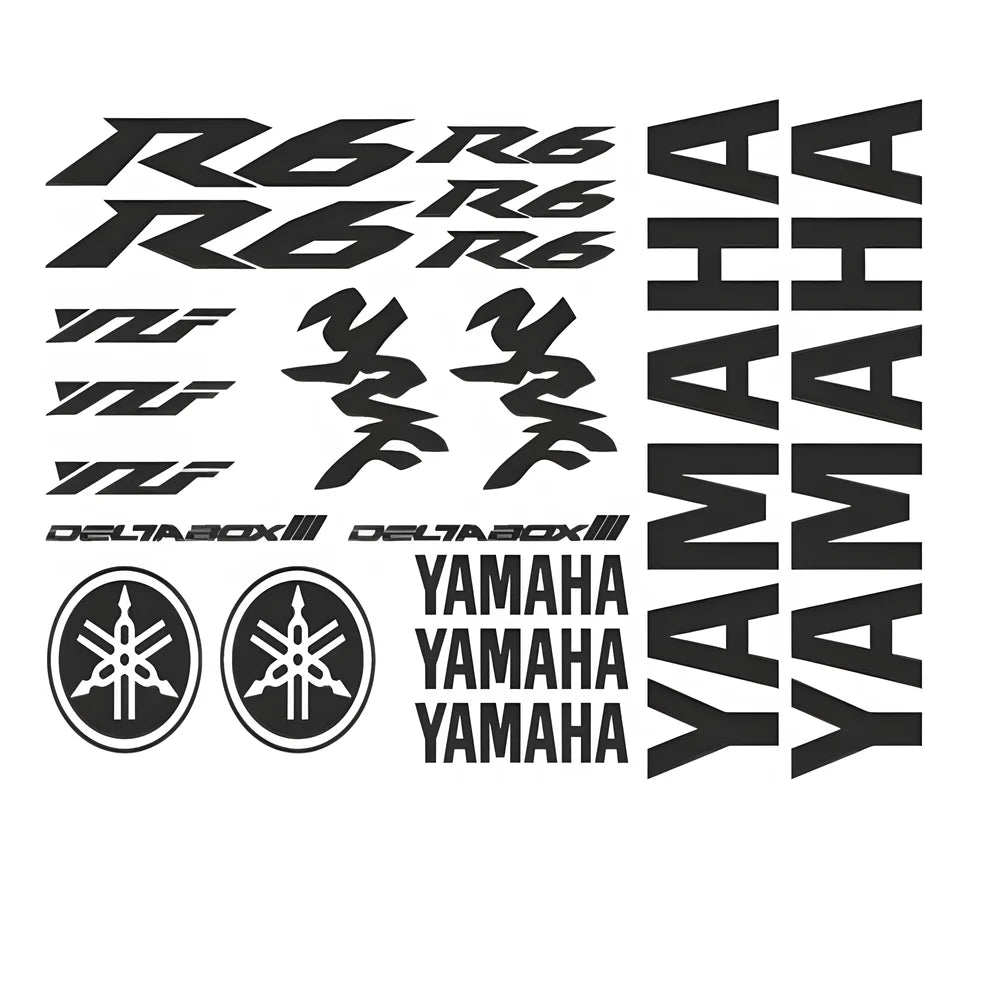 Yamaha R6 decals and logos on a white background