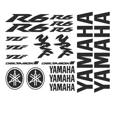Yamaha R6 decals and logos on a white background
