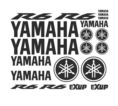 Yamaha decals and logos on a white background