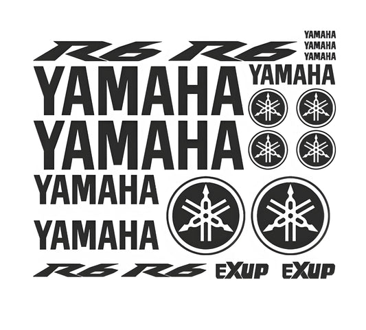 Yamaha decals and logos on a white background