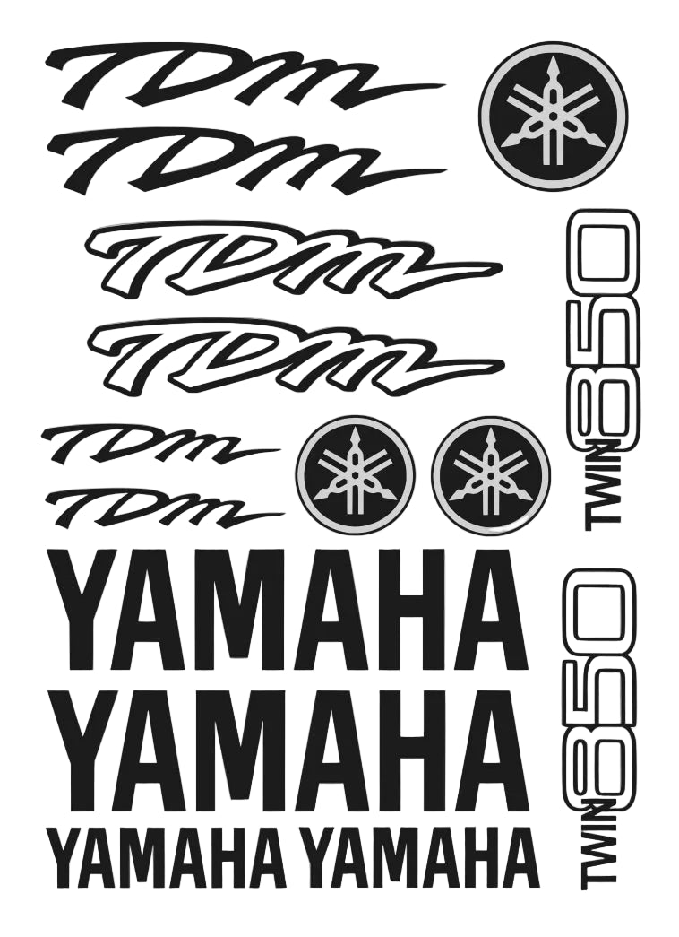 Yamaha motorcycle decals with TDM and Twin 850 text