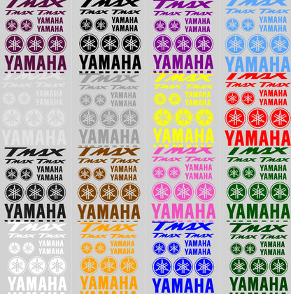 Collection of Yamaha and Tmax logos in various colors on a white background