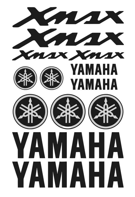 Yamaha decals including 'XMAX' and logo on a gray background