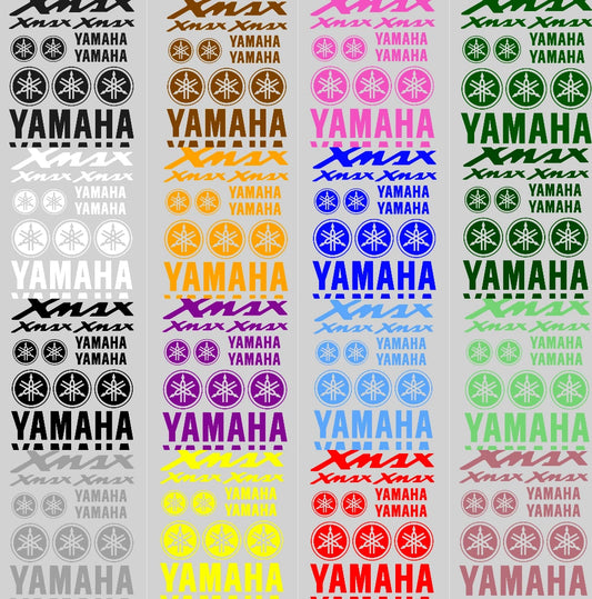 Repetitive pattern of Yamaha logos in various colors on a gray background